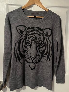 Quinn Tiger Intarsia Wool Blend Knit Sweater Grey XS